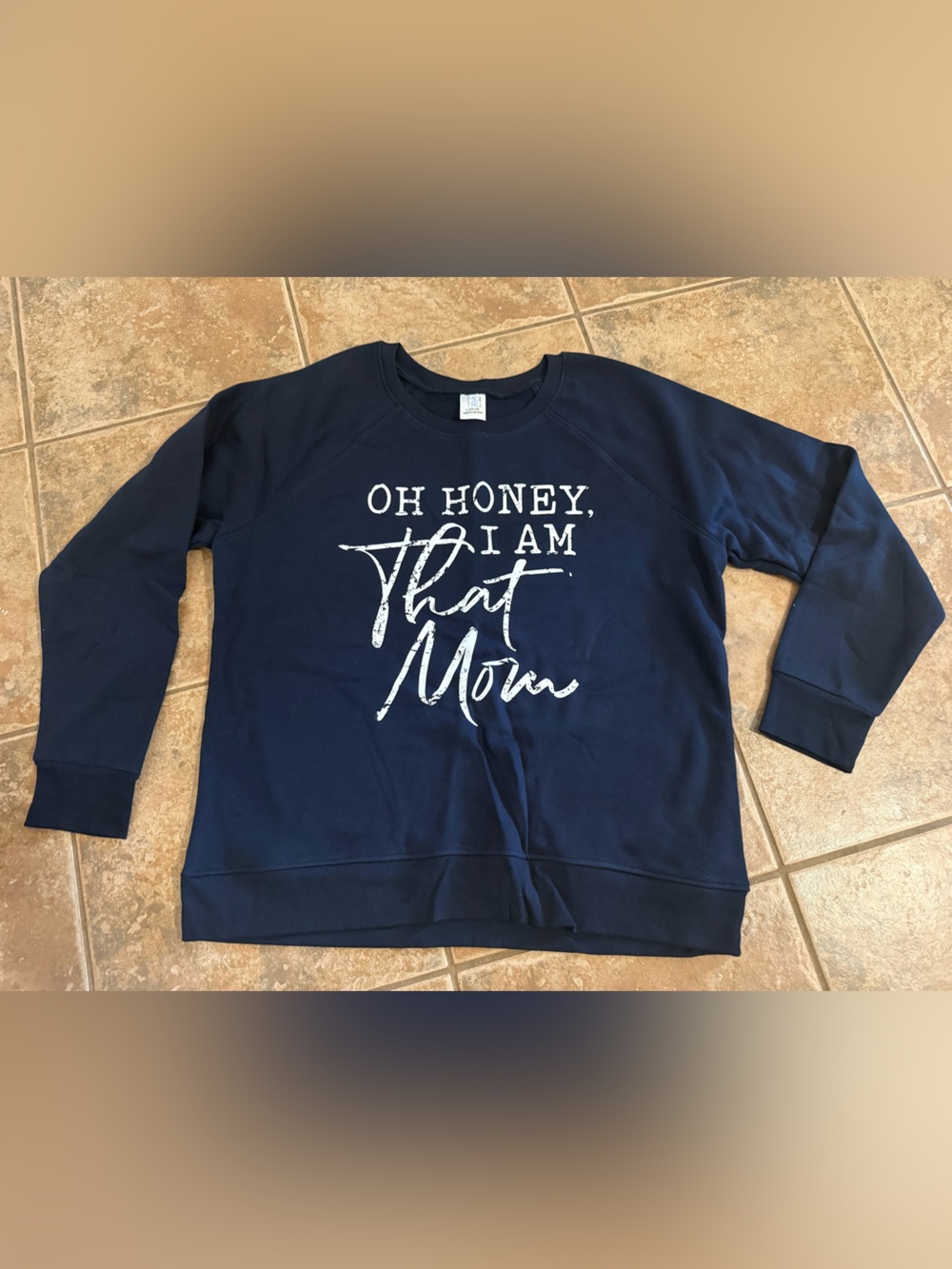 Time and Tru Navy Crewneck Sweatshirt with White Script Graphic